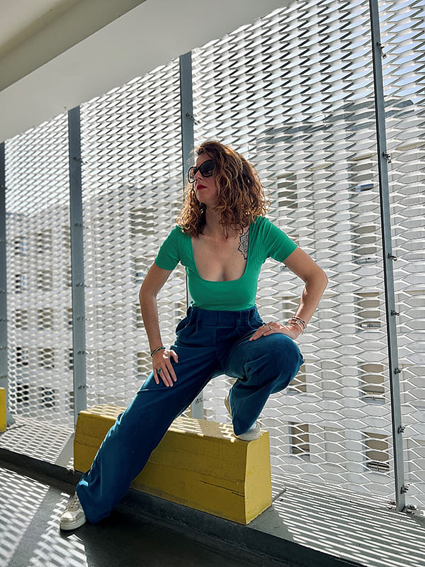 Un pantalon en maille velours milleraies stretch fait par Coco_epi_zabircot