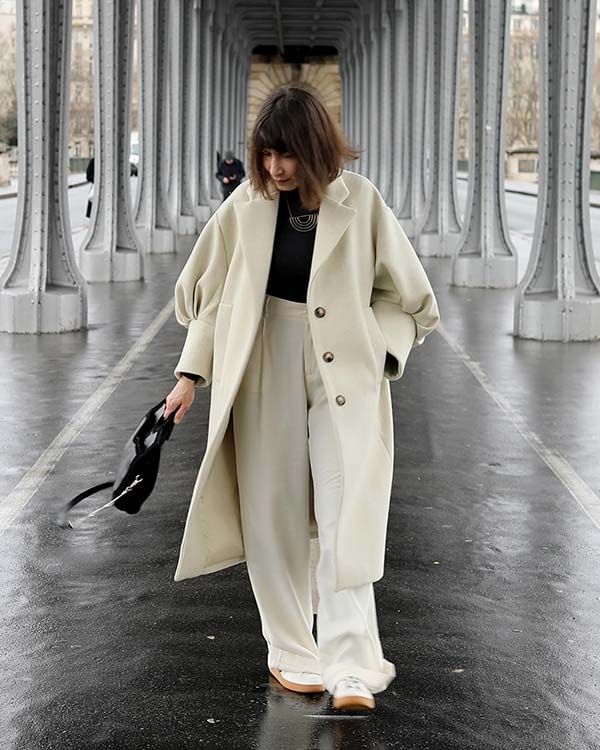 Veste en laine foulée double face écru camel par Joliesbobines